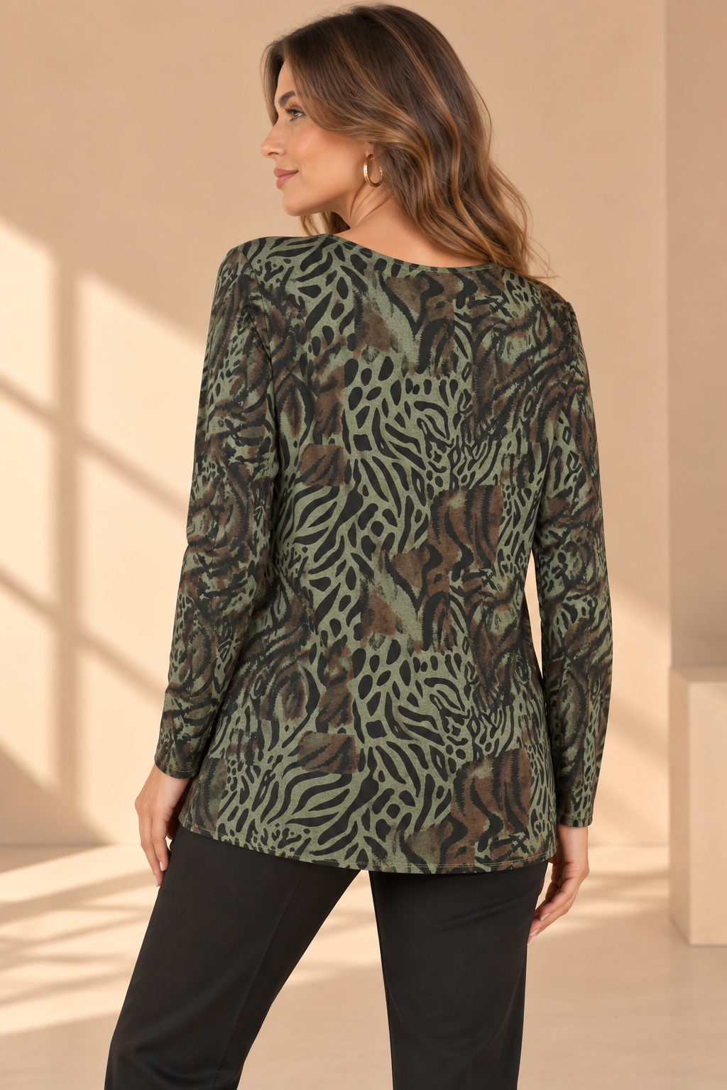 92296 İTALYAN LEOPAR DESEN BLUZ HAKİ