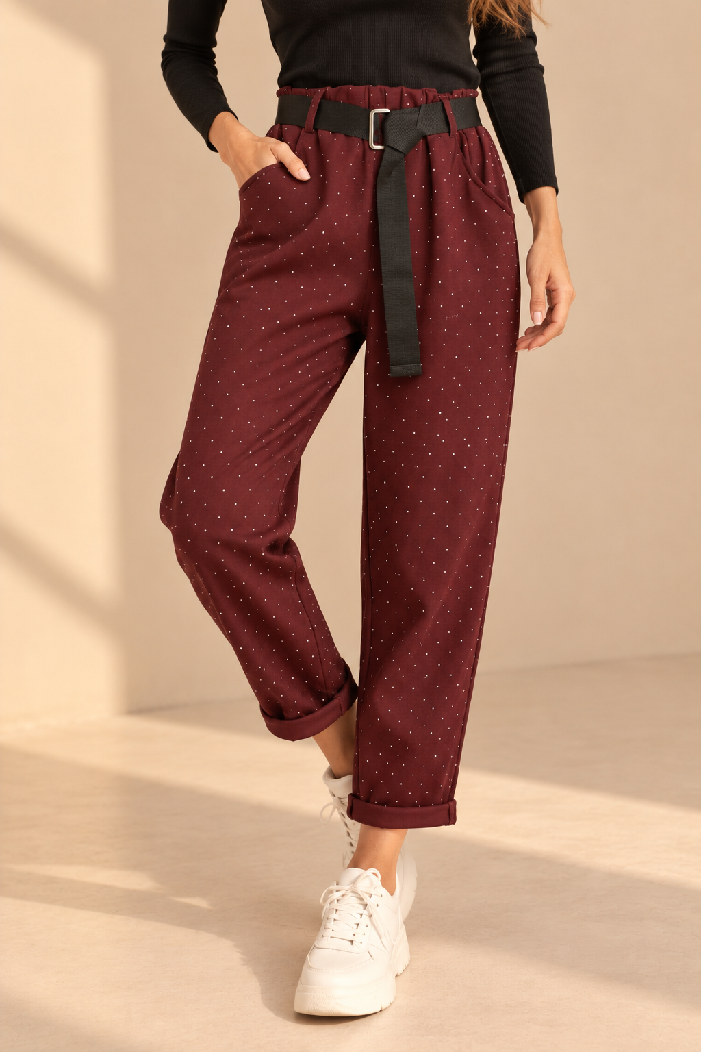 93132 İTALYAN TAŞLI KEMERLİ PANTOLON BORDO