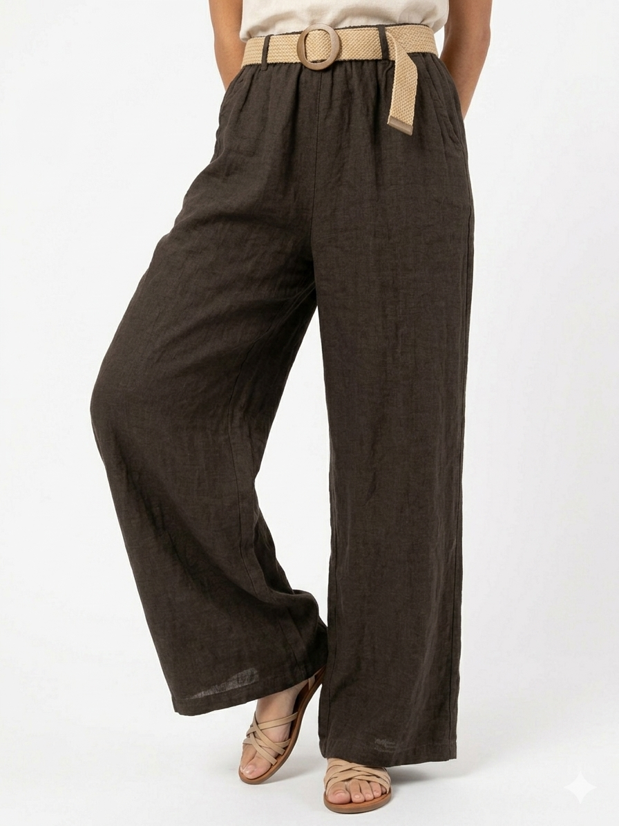 93989 ITALY HASIR KEMERLİ KETEN PANTOLON