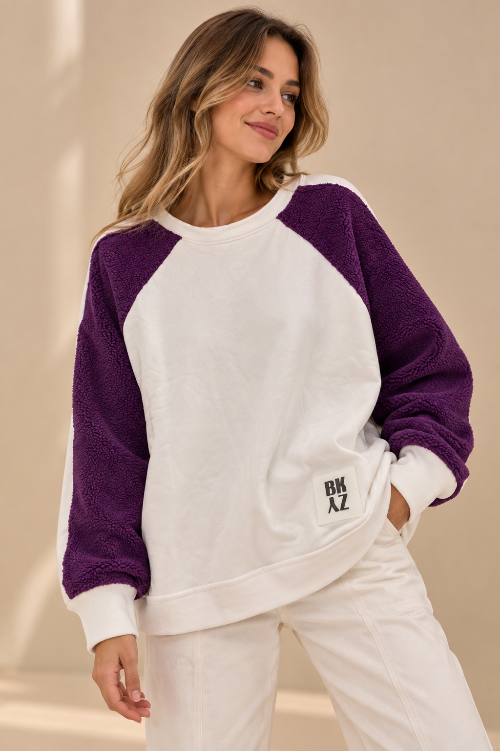 91756 MOR YÜN DETAYLI SWEATSHIRT