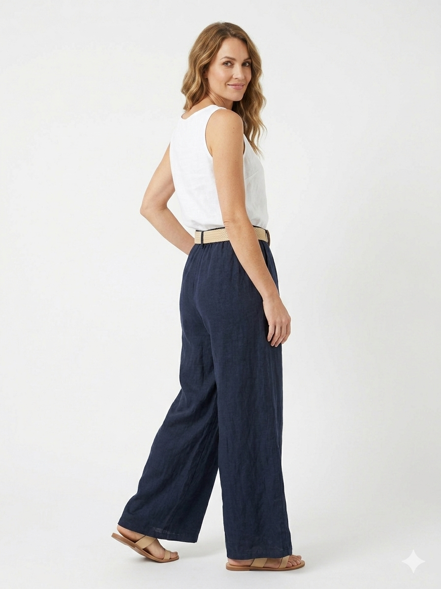 93989 ITALY HASIR KEMERLİ KETEN PANTOLON