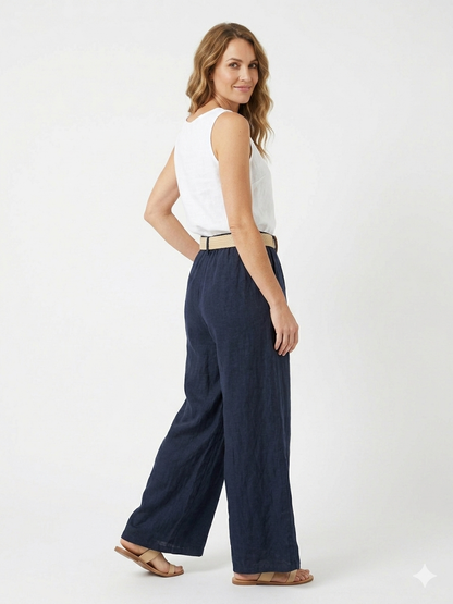 93989 ITALY HASIR KEMERLİ KETEN PANTOLON