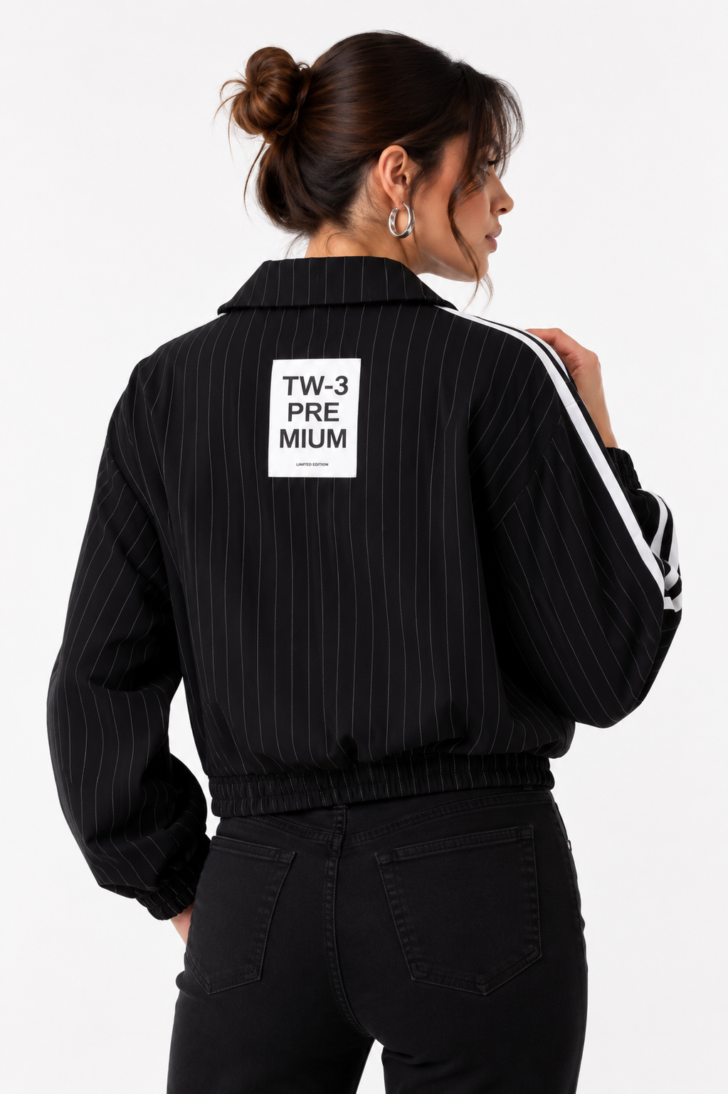 94528 ÇİZGİLİ CROP CEKET SİYAH