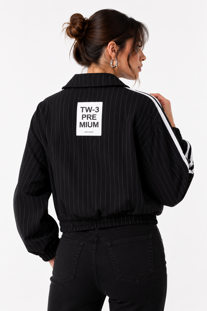 94528 ÇİZGİLİ CROP CEKET SİYAH