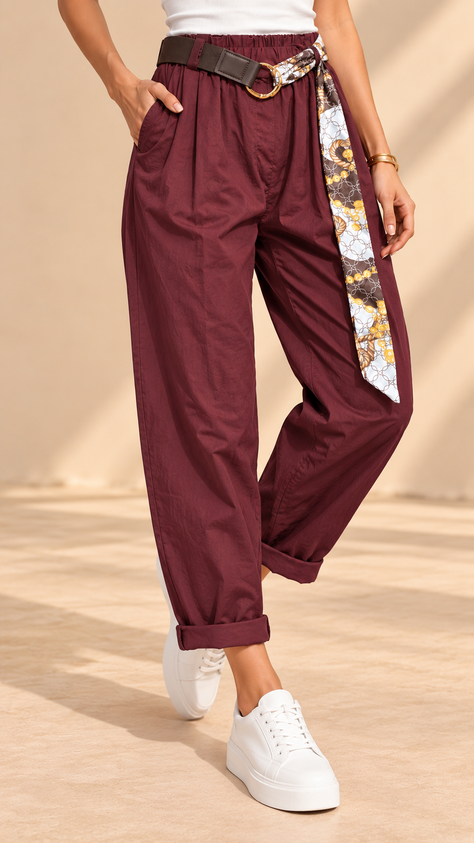 4704535 İTALYAN ŞAL KEMERLİ HAVUÇ PAÇA  PANTOLON BORDO