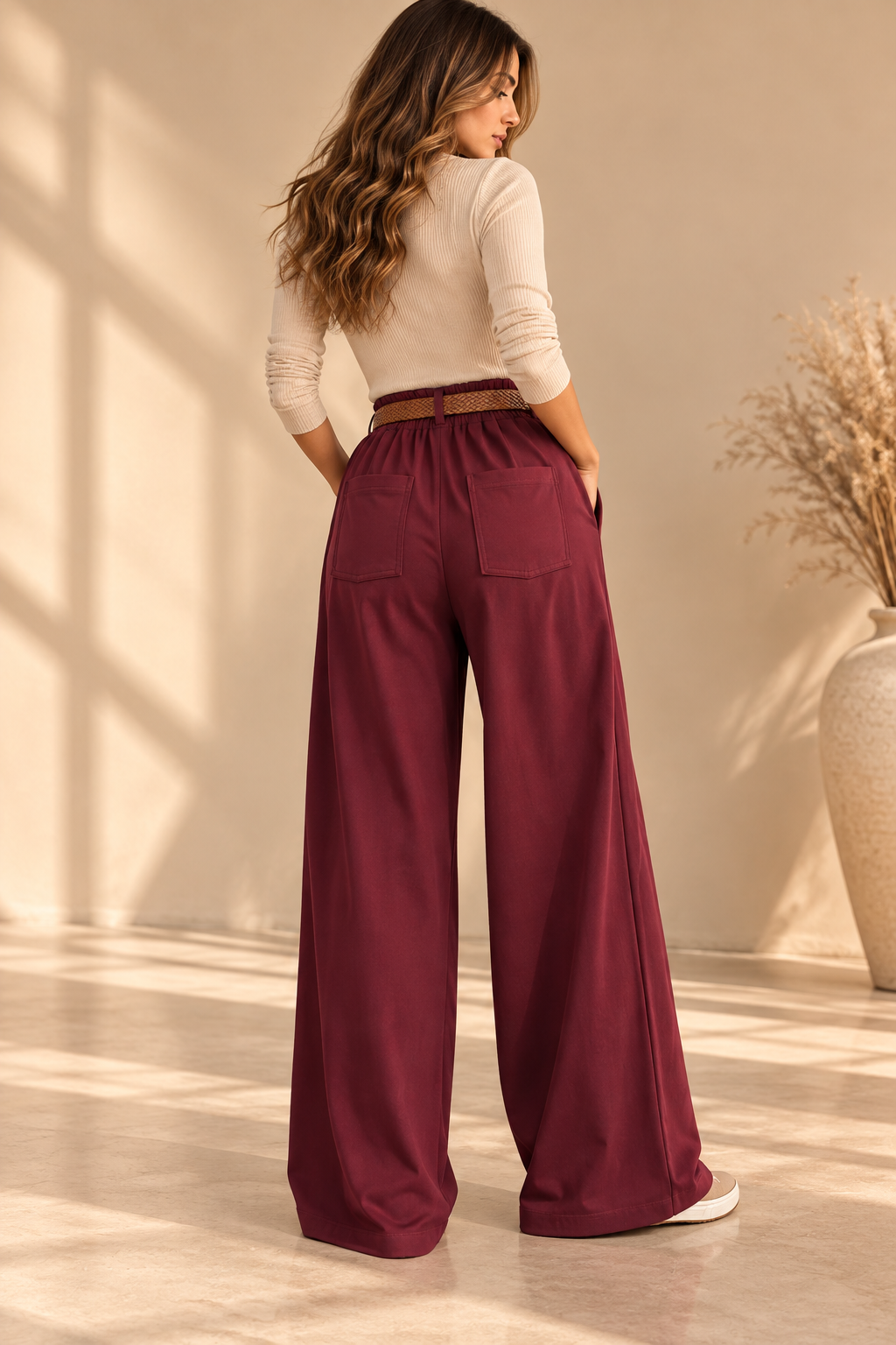 9425023 İTALYAN OYSHO KUMAŞ DÜĞMELİ PANTOLON BORDO