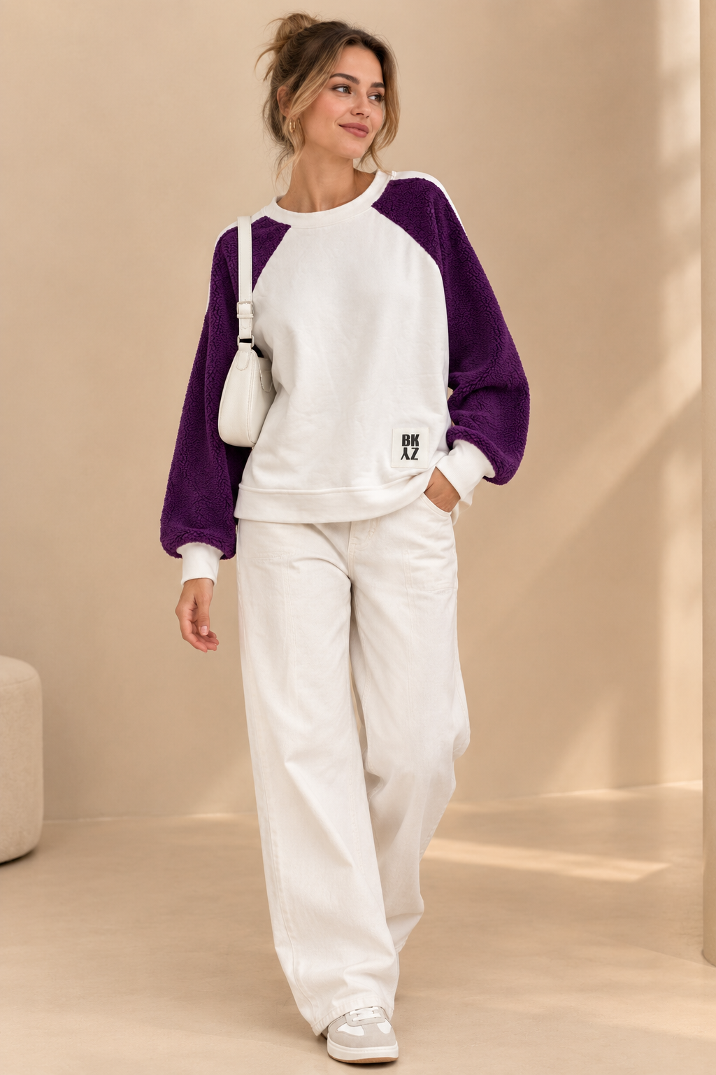 91756 MOR YÜN DETAYLI SWEATSHIRT