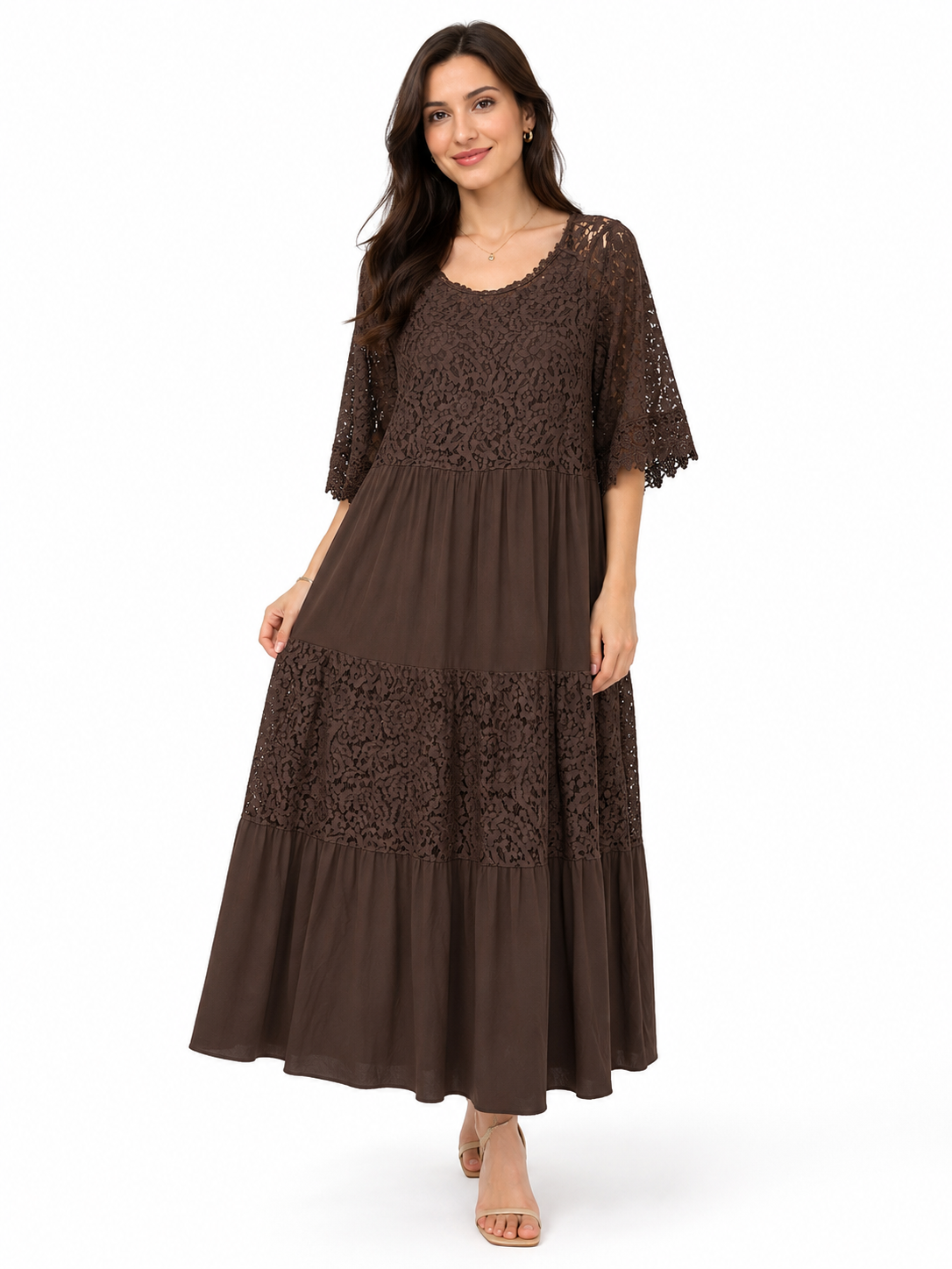 90230 ITALY DANTELLİ ELBİSE ACIKAHVE