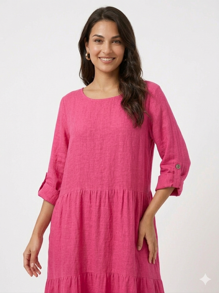 84949 ITALY KETEN ELBİSE PEMBE
