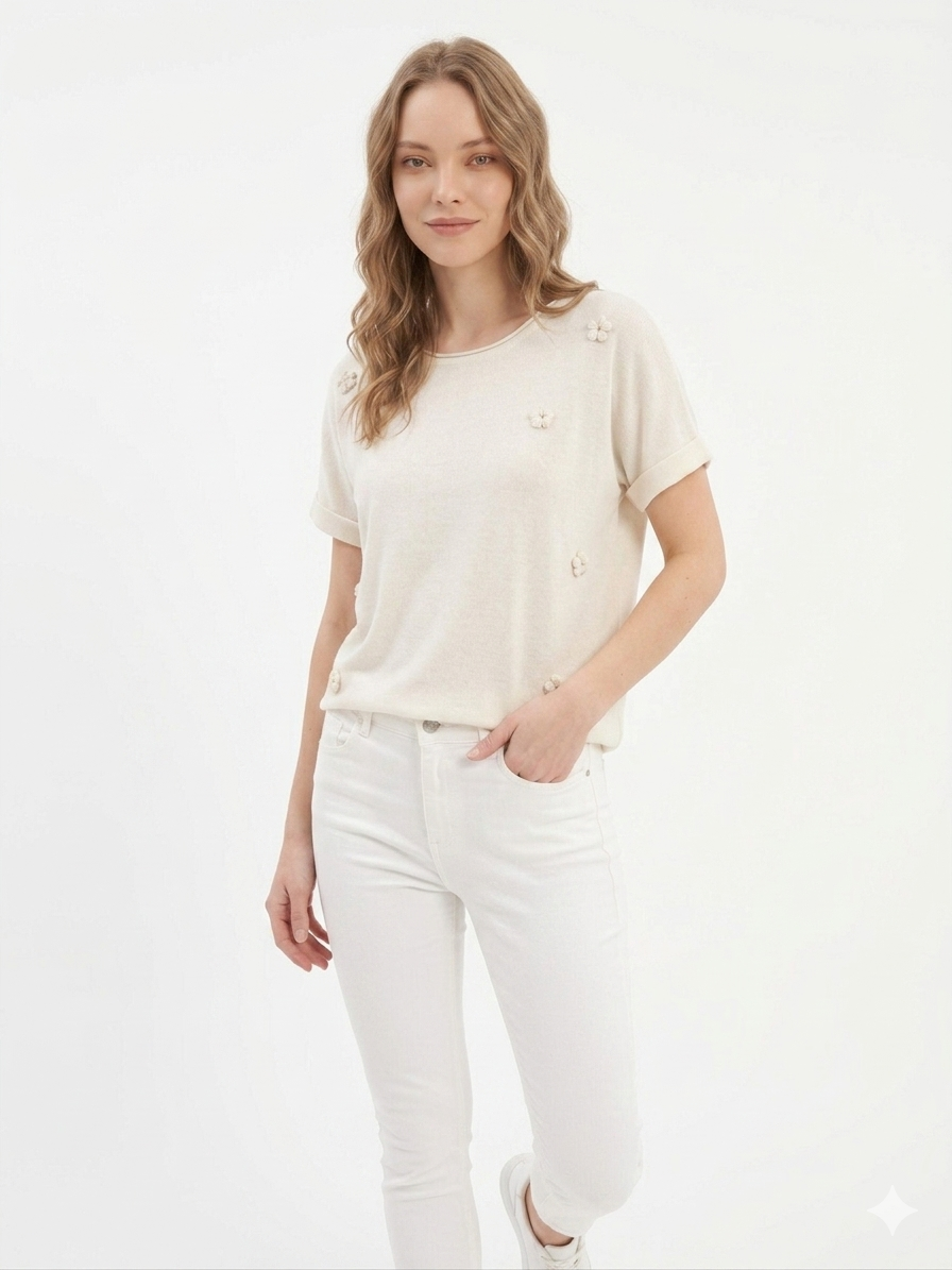 84680 ITALY ÇİÇEKLİ T-SHIRT BEYAZ