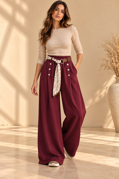9425023 İTALYAN OYSHO KUMAŞ DÜĞMELİ PANTOLON BORDO