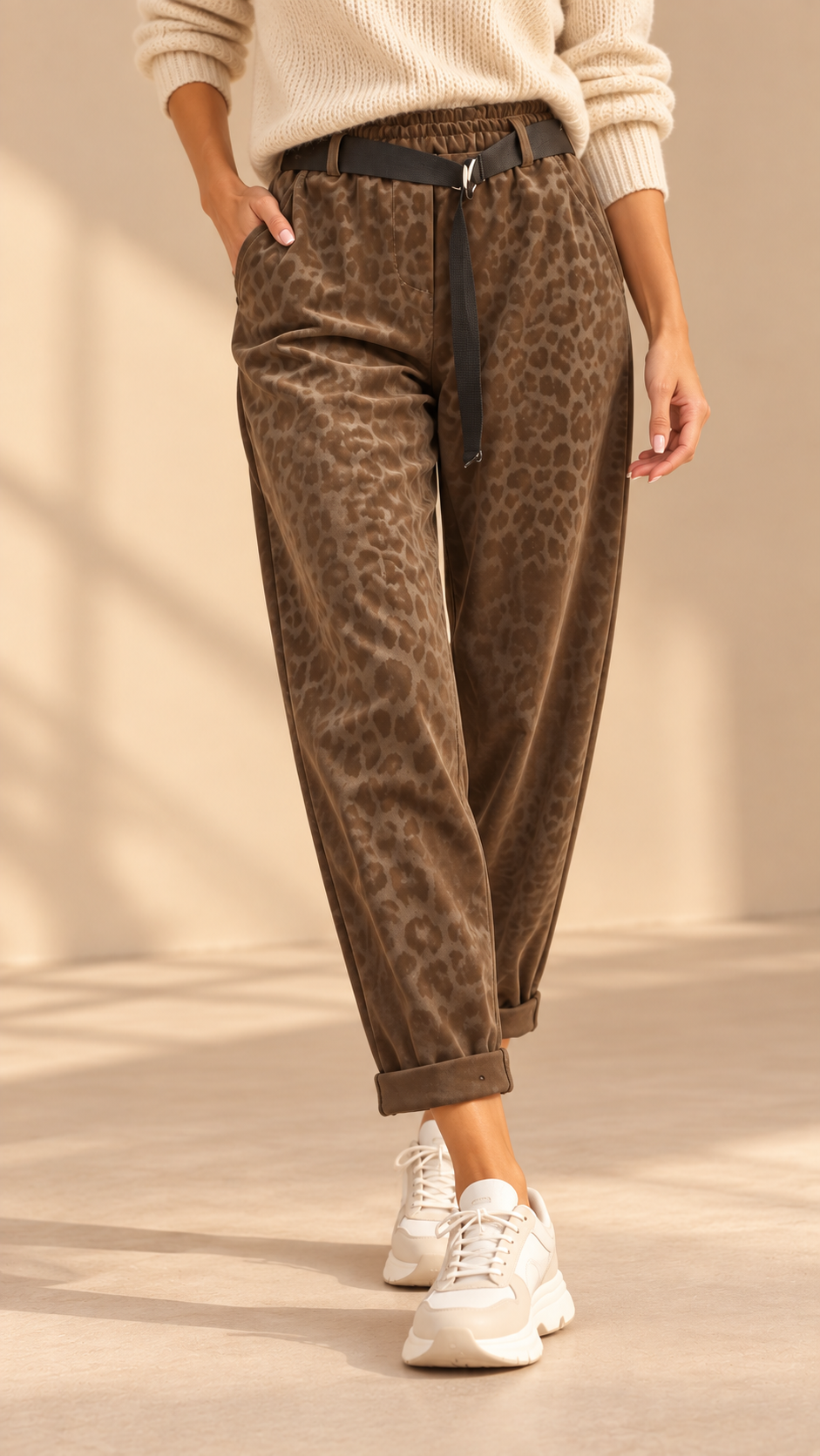 92272 LEOPAR DESEN SUNİ DERİ PANTOLON KAHVERENGİ