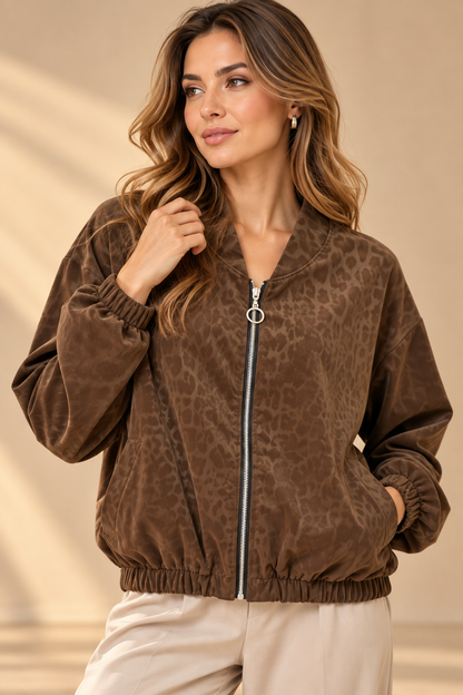 9056454 İTALYAN SUNİ DERİ LEOPAR DESEN CEKET KAHVERENGİ