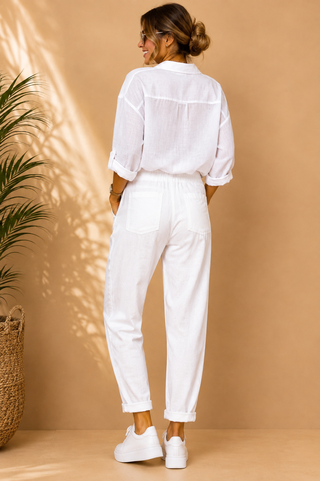89142 ITALY LİKRALI YILDIZ DESEN PANTOLON BEYAZ