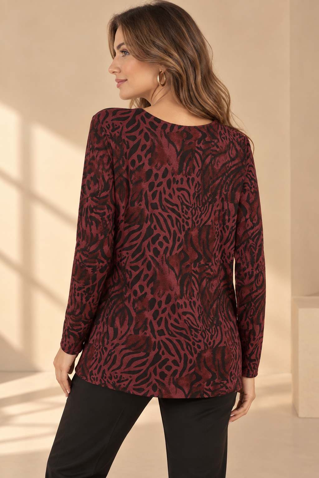 92296 İTALYAN LEOPAR DESEN BLUZ BORDO