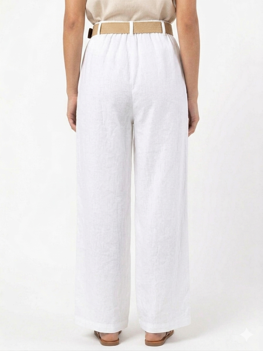 93989 ITALY HASIR KEMERLİ KETEN PANTOLON