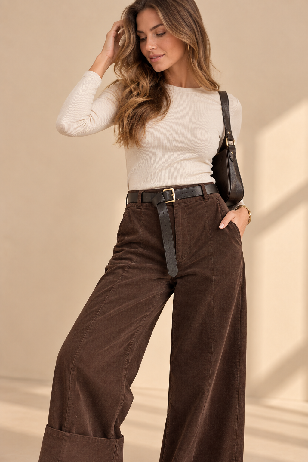 93101 İTALYAN KADİFE KALIN PAÇA PANTOLON KAHVERENGİ