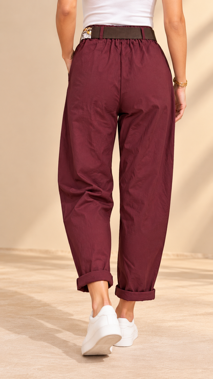 4704535 İTALYAN ŞAL KEMERLİ HAVUÇ PAÇA  PANTOLON BORDO